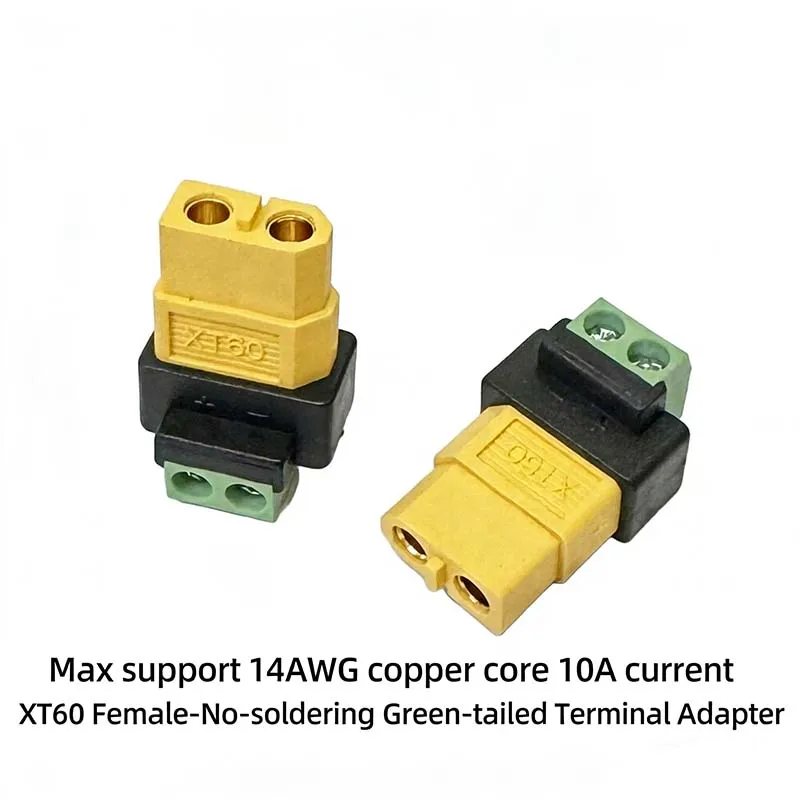 5PCS XT60 Non-Welded Adapter 2P Green Terminal Quick Connector for Drone Model Balancing Charging Plug