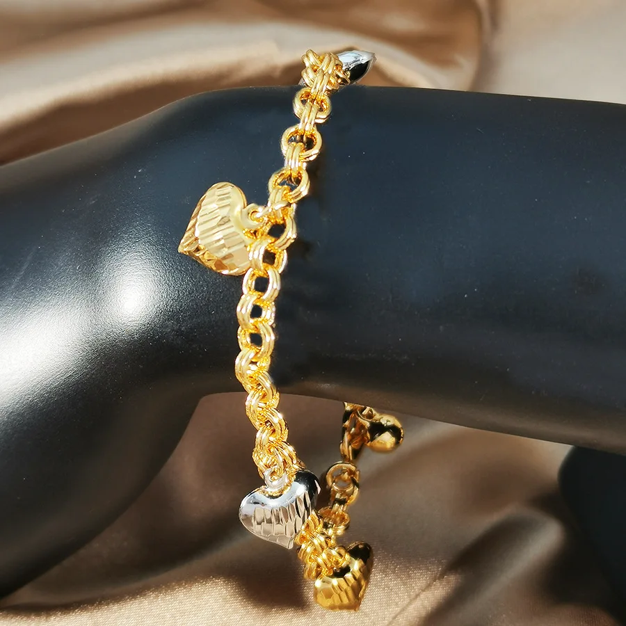 9999 gold European jewelry bracelet, small side-body pendant, double-color five-heart bracelet, in stock and available