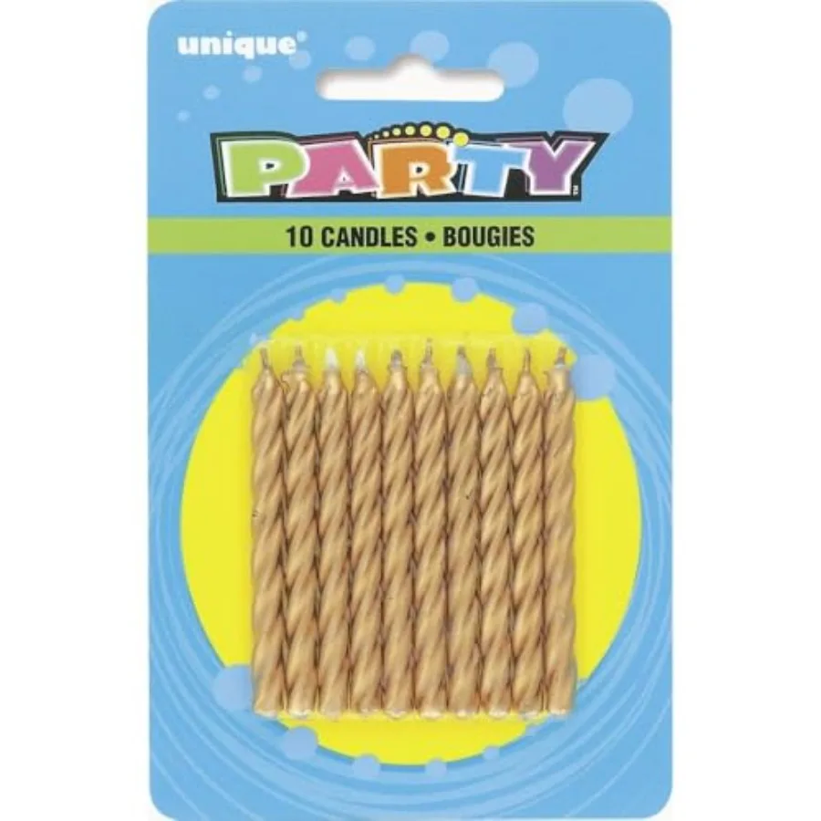 Velas de cumpleaños en espiral de oro brillante, paquete de 10 lujosas velas de celebración llamativas para fiestas inolvidables