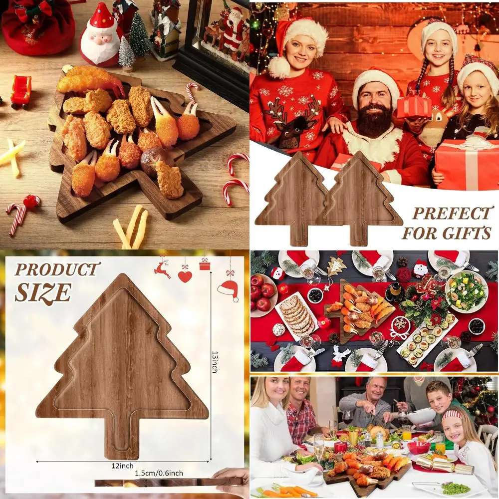 

12-дюймовое рождественское блюдо для закусок из дерева акации с 6 сервировочным подносом для закусок, десертов и подарков