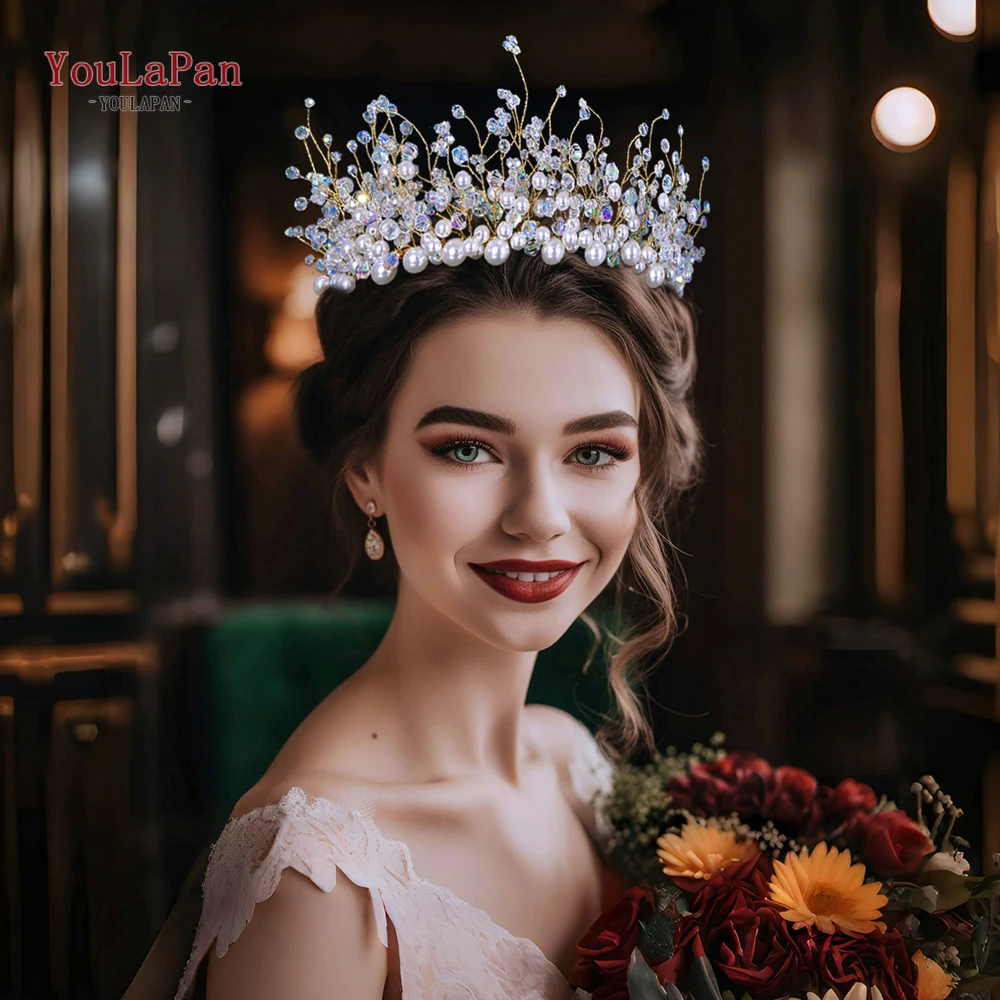 

YouLaPan Wedding Pearl Crystal Hair Hoop Bride Headpiece Party Crown Bridal Vintage Hair Accessories Banquet Headband HP877
