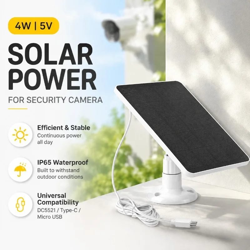 4W 5V Solar Charging Panel for Surveillance Camera Built DC Type-C Micro USB Interface Photovoltaic Power Board Supply