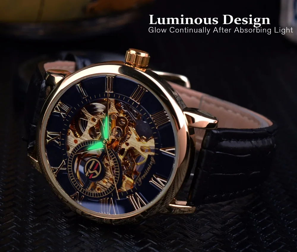 Luxury Mens Steampunk Skeleton Stainless Steel Mechanical Wrist Watch