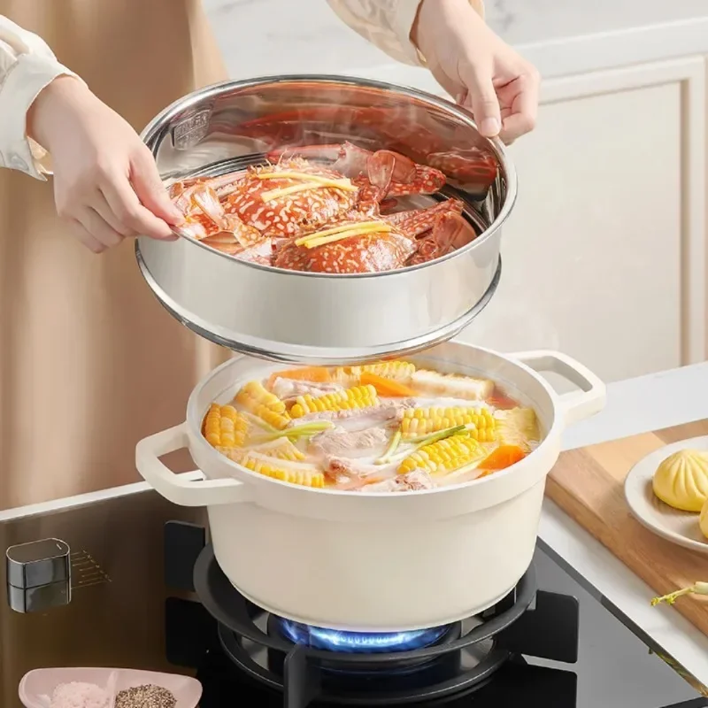 Sushar Kitchen 20/24cm Ceramic Stock Pot Chicken Seafood Stew Pots with Glass Lid Nonstick Non-toxic Cookware Induction Cooker