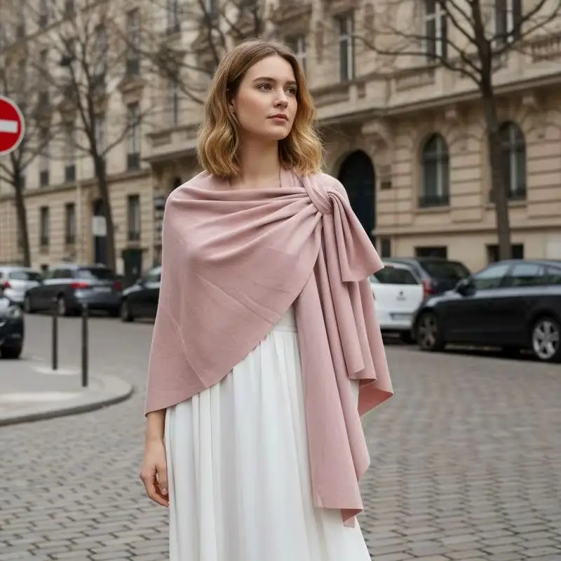 

Модная женская однотонная шаль, утепленная зимняя теплая свободная пончо, повседневный мягкий кардиган из пашмины, накидка 154*54 см
