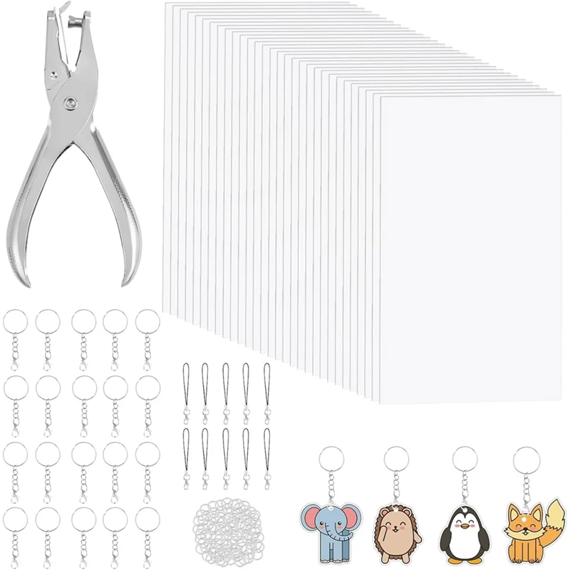 

161 Pcs Shrink Paper Keychains With 30 Pcs Shrinky Plastic Sheets(7.9" X 5.7") Hole Punch, Lobster Clasps, Jump Rings DIY Kit