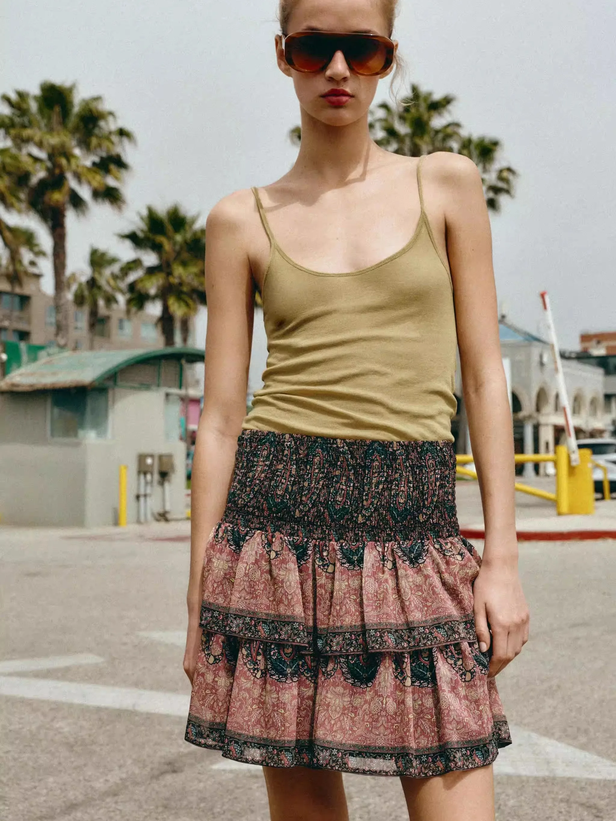 

New Summer Women's Fashion Retro Waist Elastic Honeycomb Print Skirt Trendy Ethnic Style Stage Costume for Ages 20-50