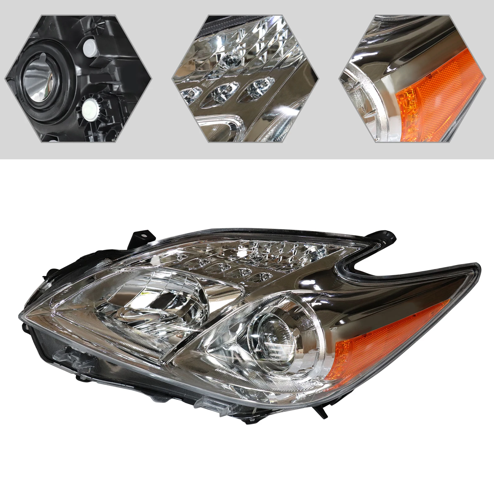 

Left Headlight for 2012-2015 Toyota Prius, OEM 81130-47520 Replacement, High Light Transmission PP Housing