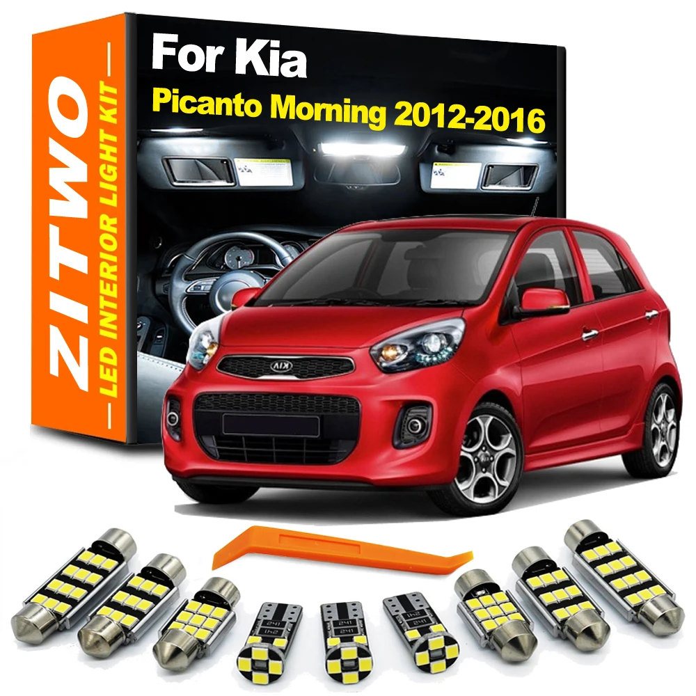 ZITWO 8 sztuk Zestaw żarówek LED do oświetlenia wnętrza samochodu dla Kia Picanto Morning 2012 2013 2014 2015 2016 Dome Map Reading Number Plate Lamp