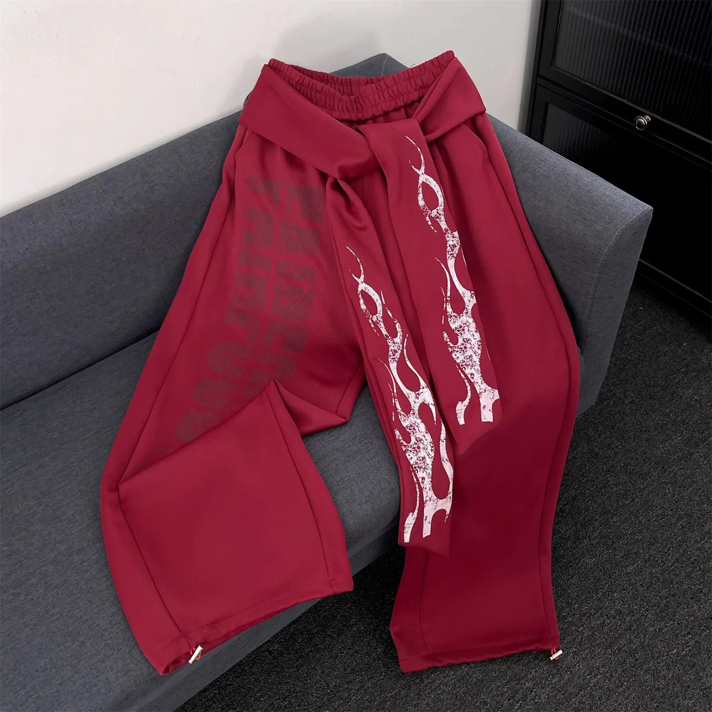 

Спортивные штаны с американским буквенным принтом для мужчин, модные спортивные штаны на шнуровке в стиле ретро, повседневные свободные мужские широкие брюки в уличном стиле