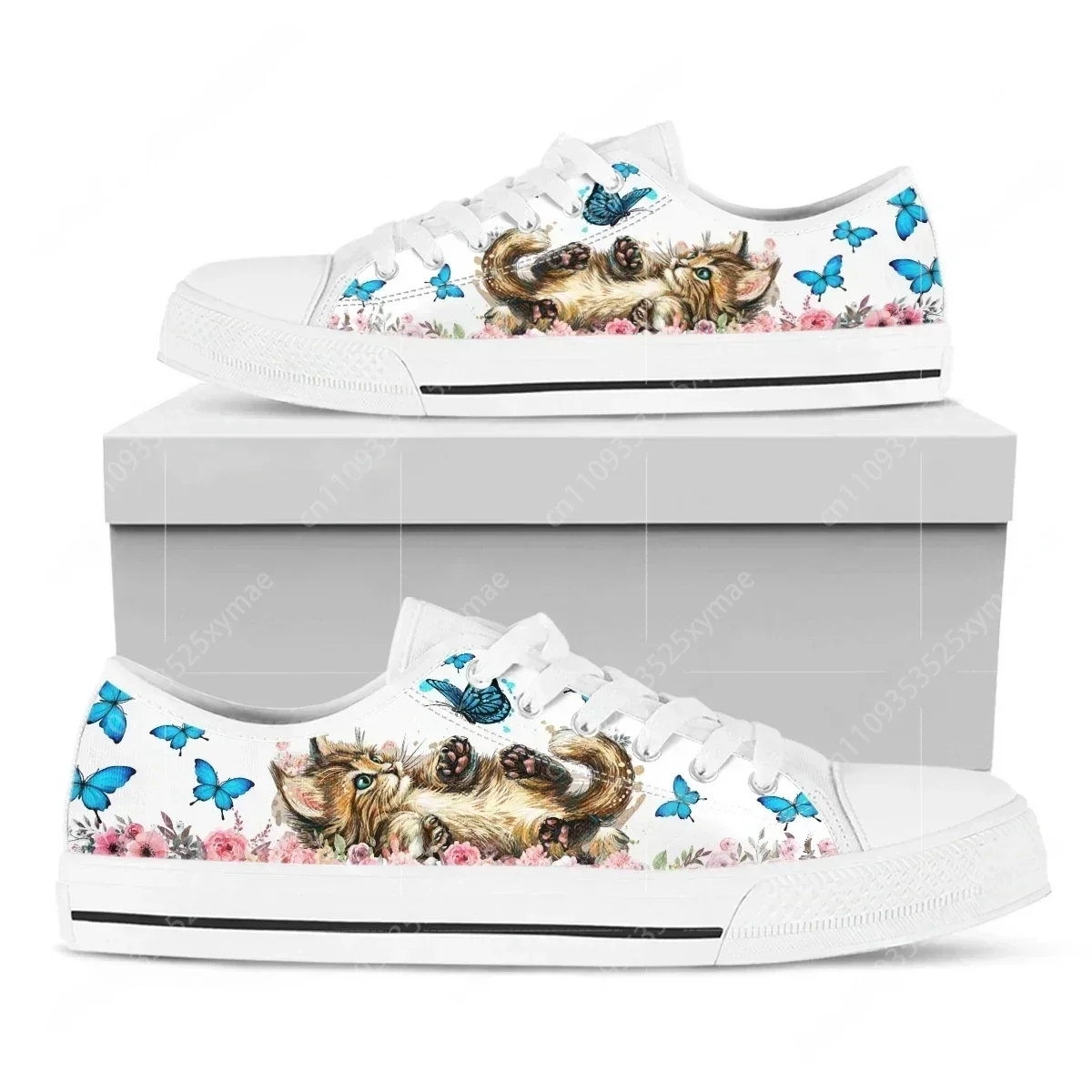 Cute Tabby Cat Prints Low Top Sneakers Mens Womens Teenager High Quality Canvas Sneaker Couple Shoes Custom Personalized Shoe
