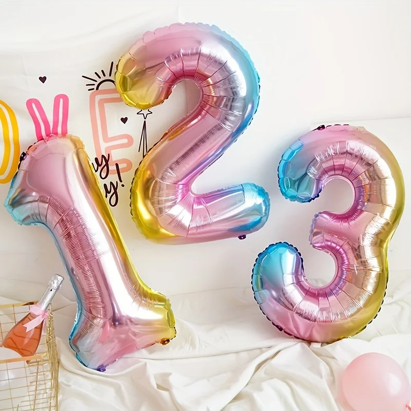 1pc, 32inch,Gradient Color Number 0-9 Foil Balloon, Birthday Party Decor,Festival Party Decoration Balloons