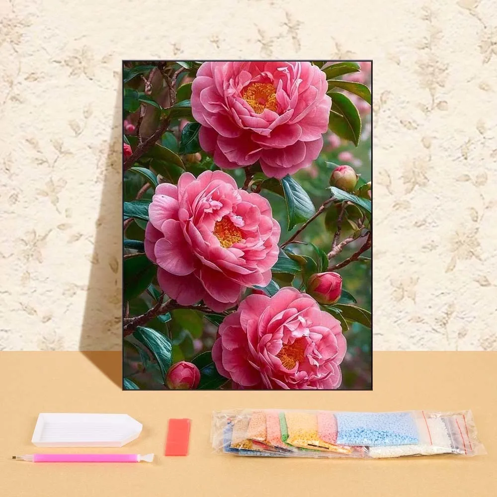 

DIY Diamond Painting Leave Peony Flowers Pattern Full Round Diamonds Home Wall Decor Mosaic Diamond Embroidery For Bedroom