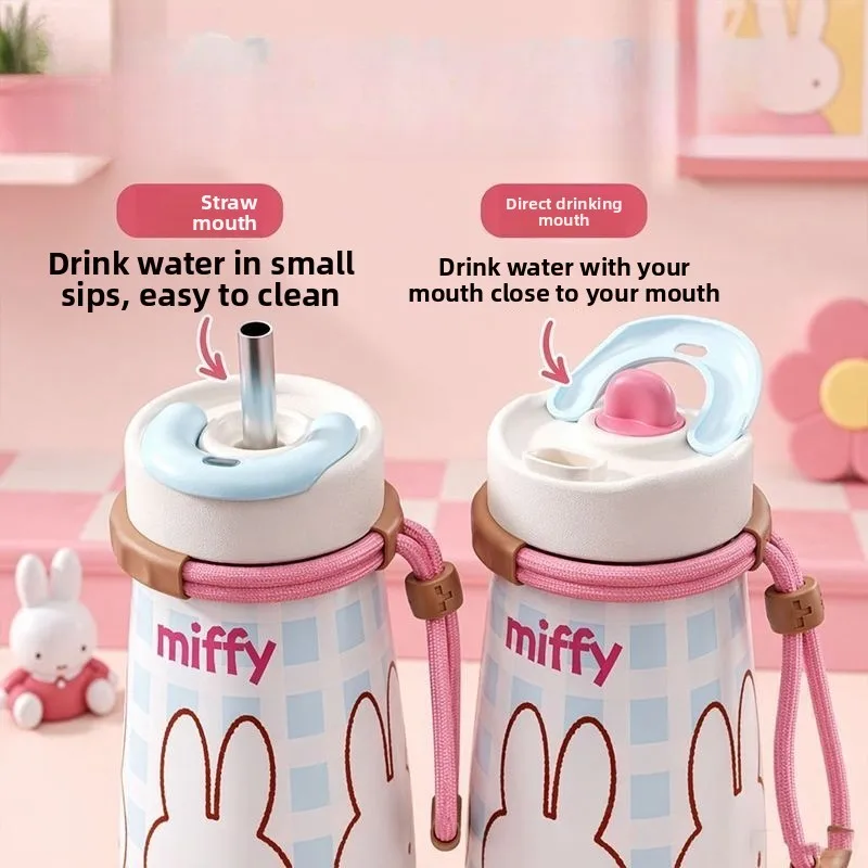 Miffy Kawaii Anime Ceramic Thermos Cup Handle Portable Straw Good Looks Double Drink Student Fashion Cute Exquisite Simple