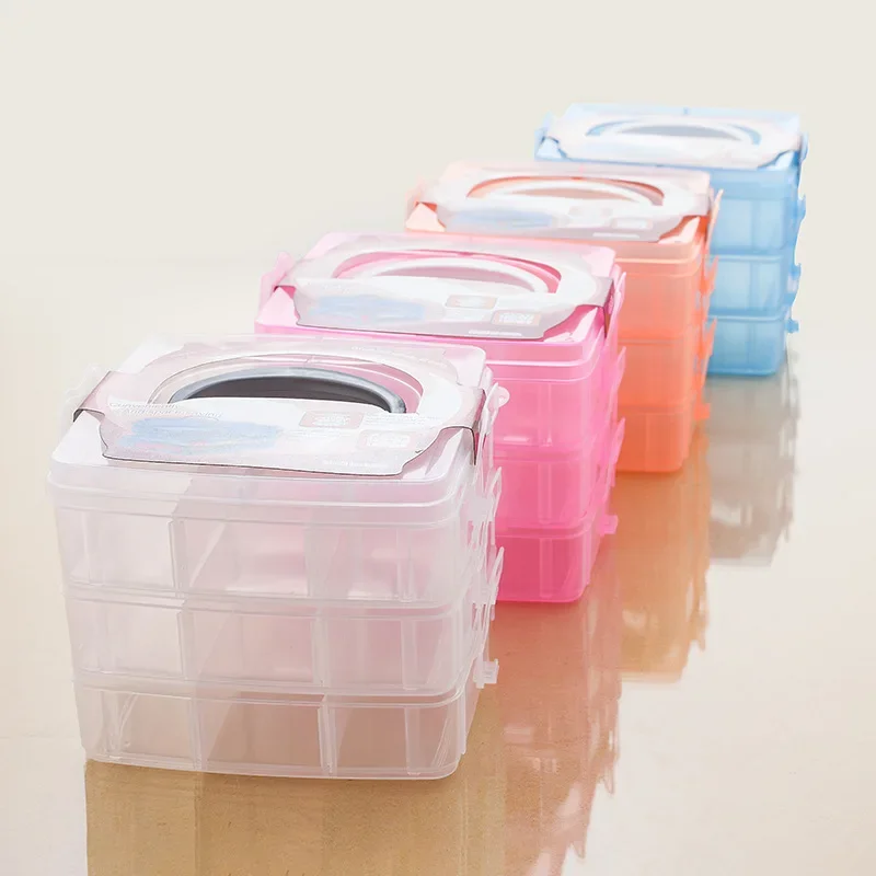 3 Layers 18 Compartments Clear Storage Box Container Jewelry Bead Organizer Case Rangement Cajas organizadoras Plastic box