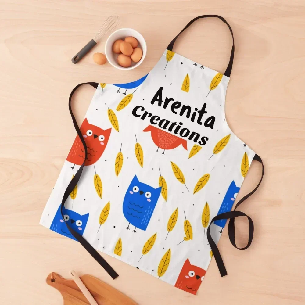 

Arenita Creations Owls and Leaves with White Background Apron Kitchen For Men christmas Chef Uniform Woman Apron