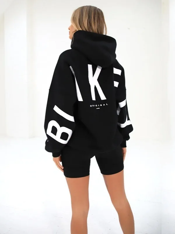 Women's Long Sleeve Short Sweatshirt Letter Print Hoodie Casual Comfortable Polyester Fabric Street Style Fashion for Girls