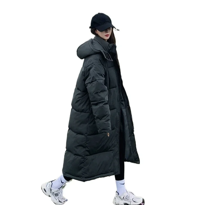 Long Down Cotton Jacket, New Korean Version, Loose Over The Knee, Thick and Warm Cotton Jacket, Winter Coat, Bread Jacket