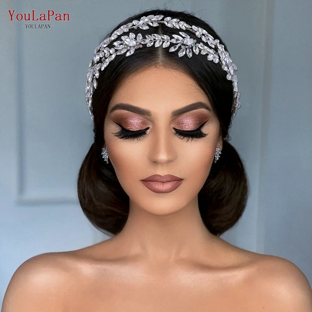 YouLaPan-corona de Tiara para el pelo para novia, accesorios para el cabello de boda, diadema de novia con diamantes de imitación, corona brillante para desfile, joyería para la cabeza para mujer