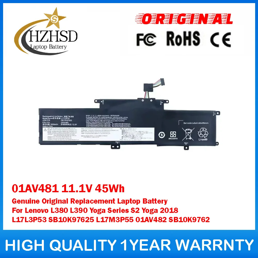 

01AV481 11.1V 45Wh Genuine Original Replacement Laptop Battery For Lenovo L380 L390 Yoga Series S2 Yoga 2018 L17L3P53 SB10K97625