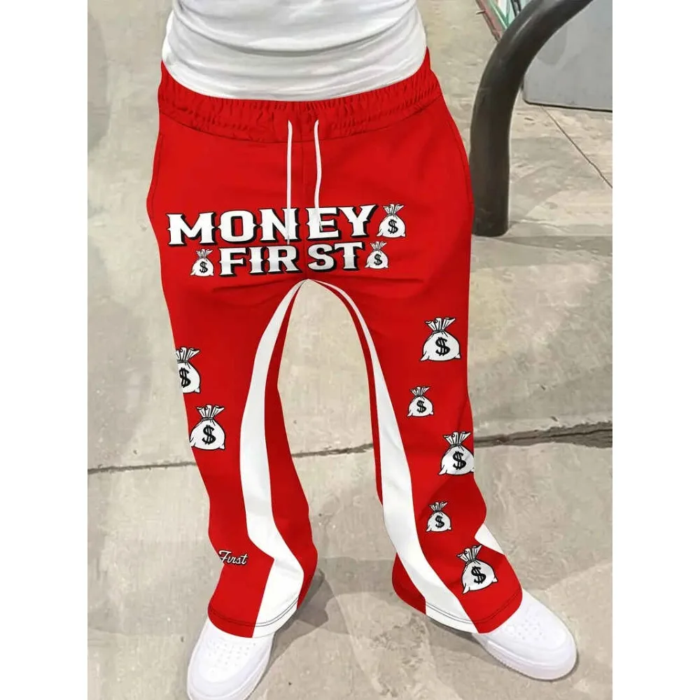 

Мужские повседневные уличные стильные модные модные слегка расклешенные черно-белые спортивные штаны с цветными блоками, мужские брюки