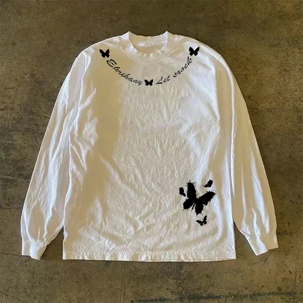 

Хлопковая футболка Mengyue Beautiful Brand с длинным рукавом, свободного кроя, повседневный топ в модном гонконгском уличном стиле, на все сезоны