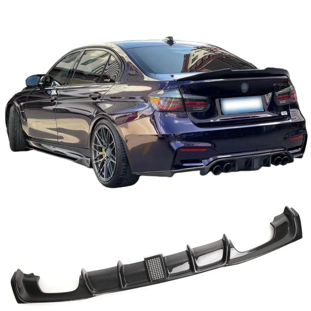 MP style Carbon fiber Car Rear Bumpers Double Side Double Exit Diffuser With LED Light For BMW3Sereis F30 F35 2013-2018