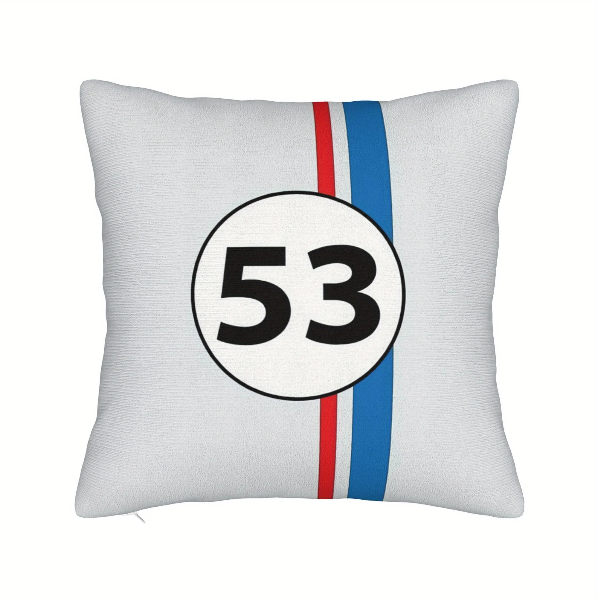 Pillow Cover Racing Stripe Number 53 Martini Style Red Blue Stripes Soft Polyester Zipper Machine Washable Sofa Bed Decor