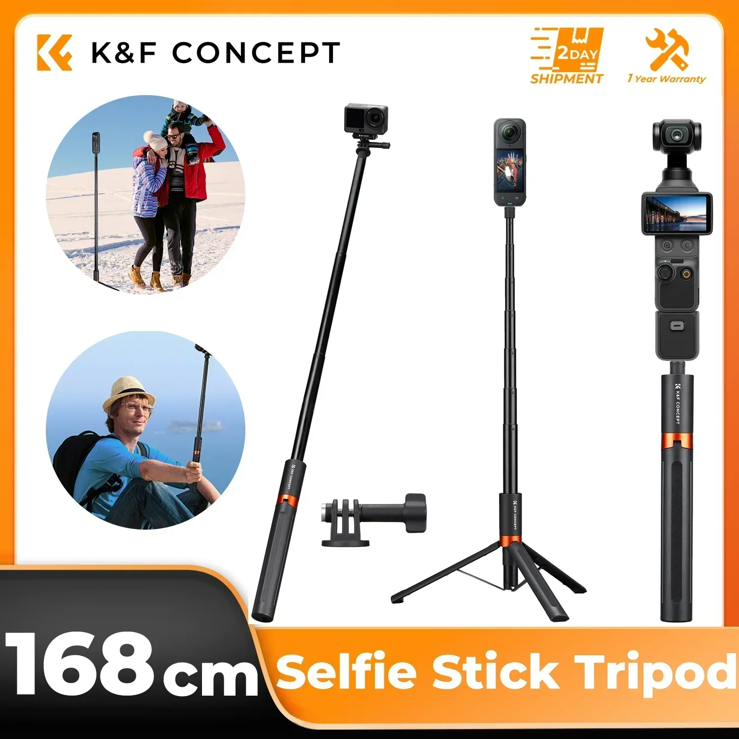 K&F CONCEPT Tripé Selfie Stick Invisível para Insta360 X6 X5 X4 DJI Osmo Pocket 4 3 Action 6 5 Pro Bastão de Extensão Punho
