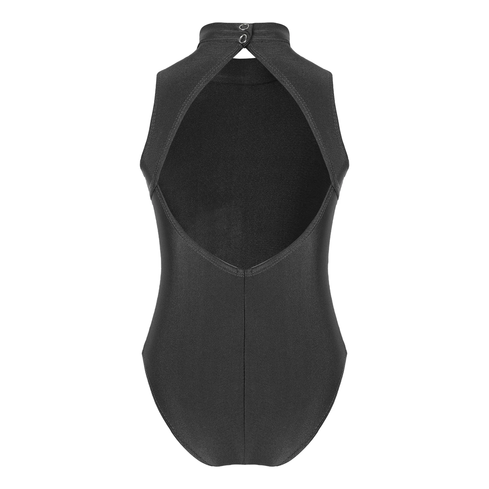 Kids Teens Sleeveless Mock Neck Professional Ballet Dancewear Girls Gymnastics Leotard Gym Workout Bodysuit Performance Costume