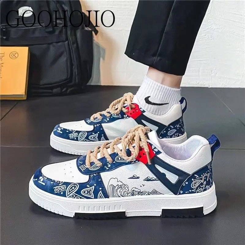 Autumn Men Casual Shoes Spring Men Sneakers Light Shoes Men Vulcanize Shoes Graffiti All-match Shoes Male Flats Lace-up Platform