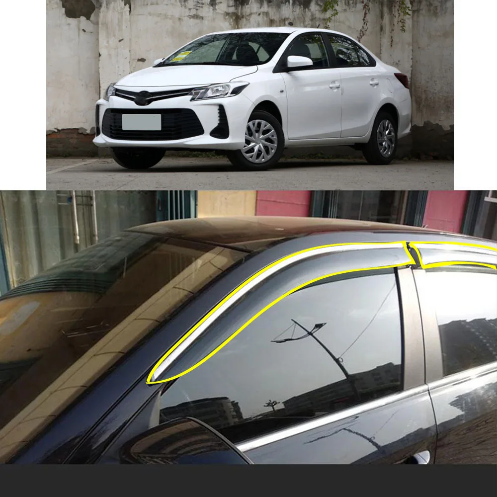 

Car Body Styling Sticker Plastic Window Glass Wind Visor Rain/Sun Guard Vent For TOYOTA Vios Yaris Sedan 2014-2017 2018-2021