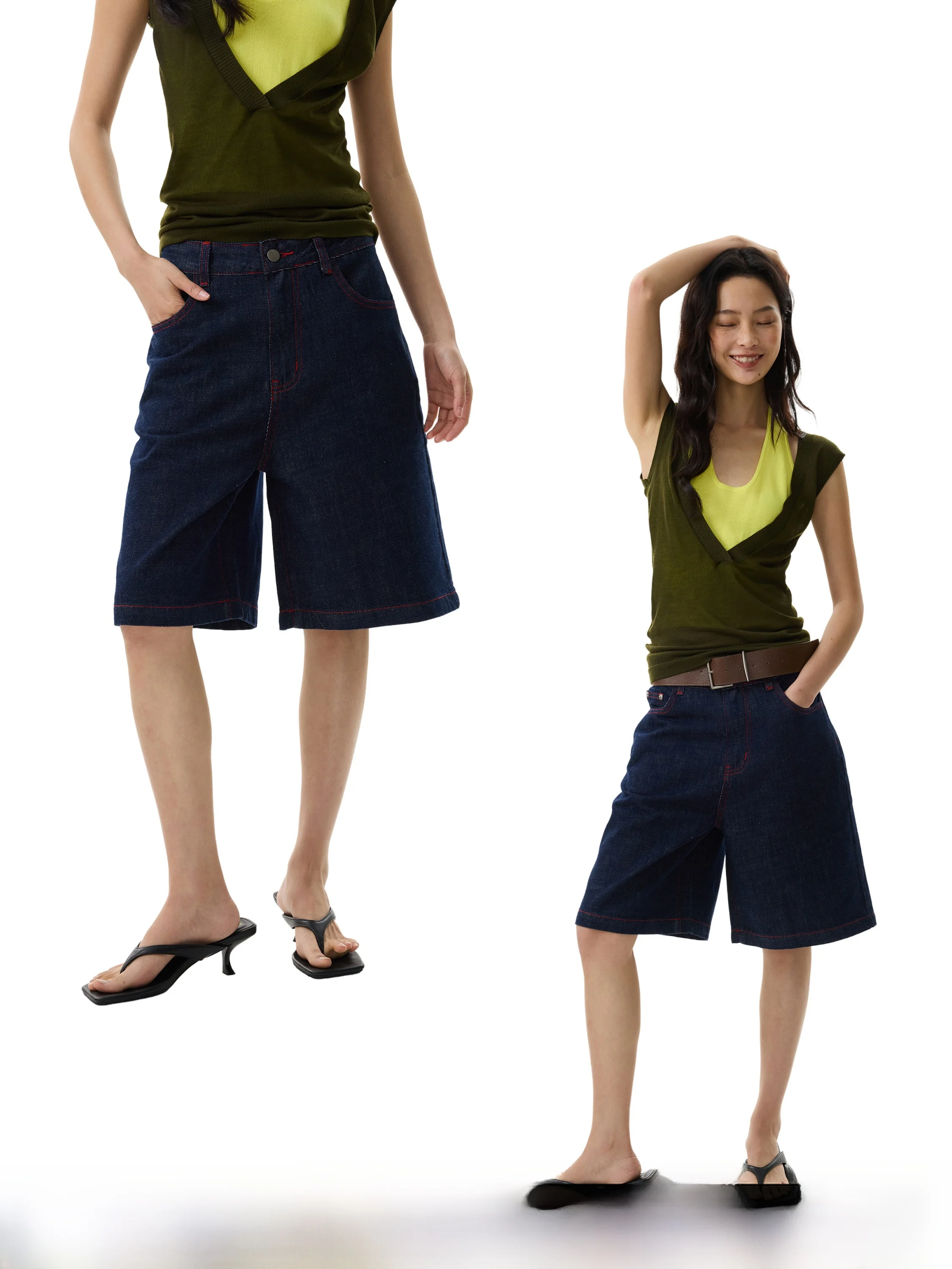 

GOGOBURN Vintage Blue Low Waist Wide Leg Jeans Women's Summer Loose Casual Straight Cut Mid-Length Pants