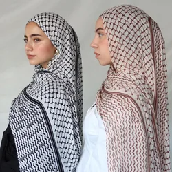 Châle Musulman en Mousseline de Soie Imprimé, Hijab Arabe du Moyen-Orient, Keffiyeh, Palestine, 180x70cm