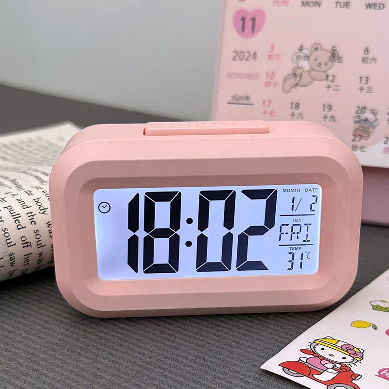 Digital Alarm Clock Led 12/24H Display Temperature Date Snooze Week Night Mode Battery Operated Calendar Home Bedroom Bedside