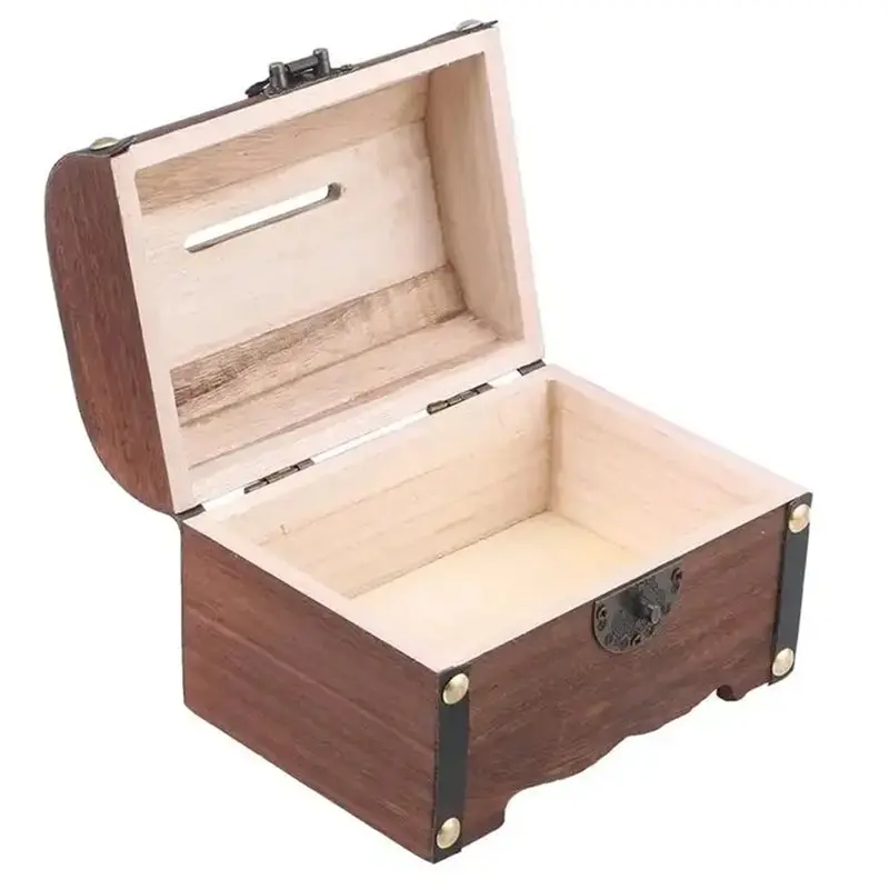 【FEEL THE DIFFERENCE 】Piggy Bank Organizer Saving Box Case With Lock Treasure Chest Vintage Storage Box For Home Decoration