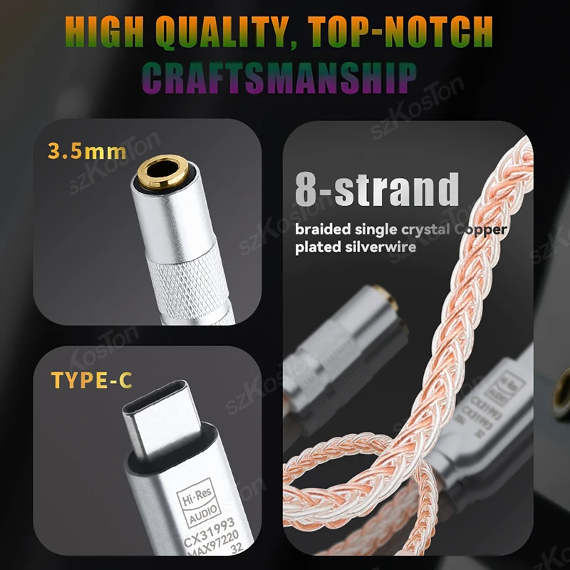 Wzmacniacz słuchawkowy DAC HiFi 32b/384kHz CX31993 MAX97220 Podwójny układ typu C do 3,5 mm Adapter do smartfona Dekoder audio IEM AMP — zdjęcie produktu 4