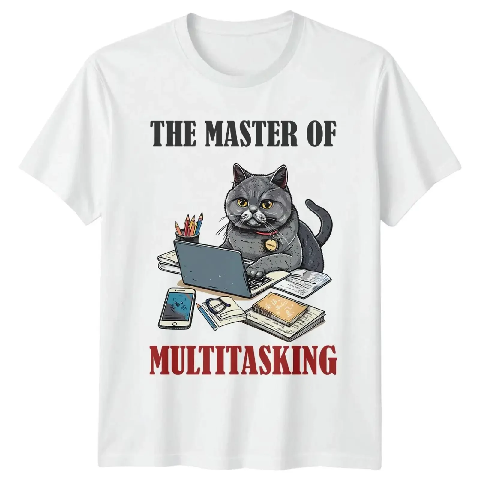 The Master of Multitasking T Shirt Office Humor Cats Birthday for Him Image 1 4 vintage Washed fashion streetwear Casual homme