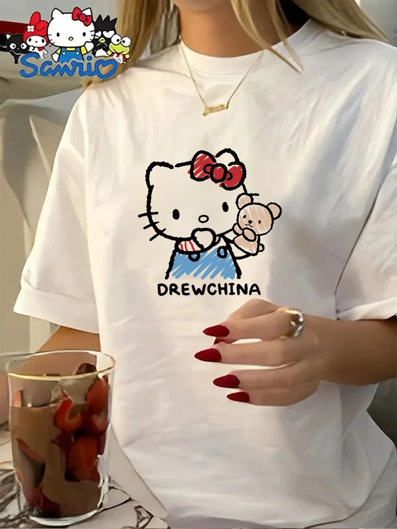 

Ladies' Anime T-shirt - Hello! Hello! Anime Character Pattern Pure Cotton Comfortable Loose Fashion Casual Sports T-shirt