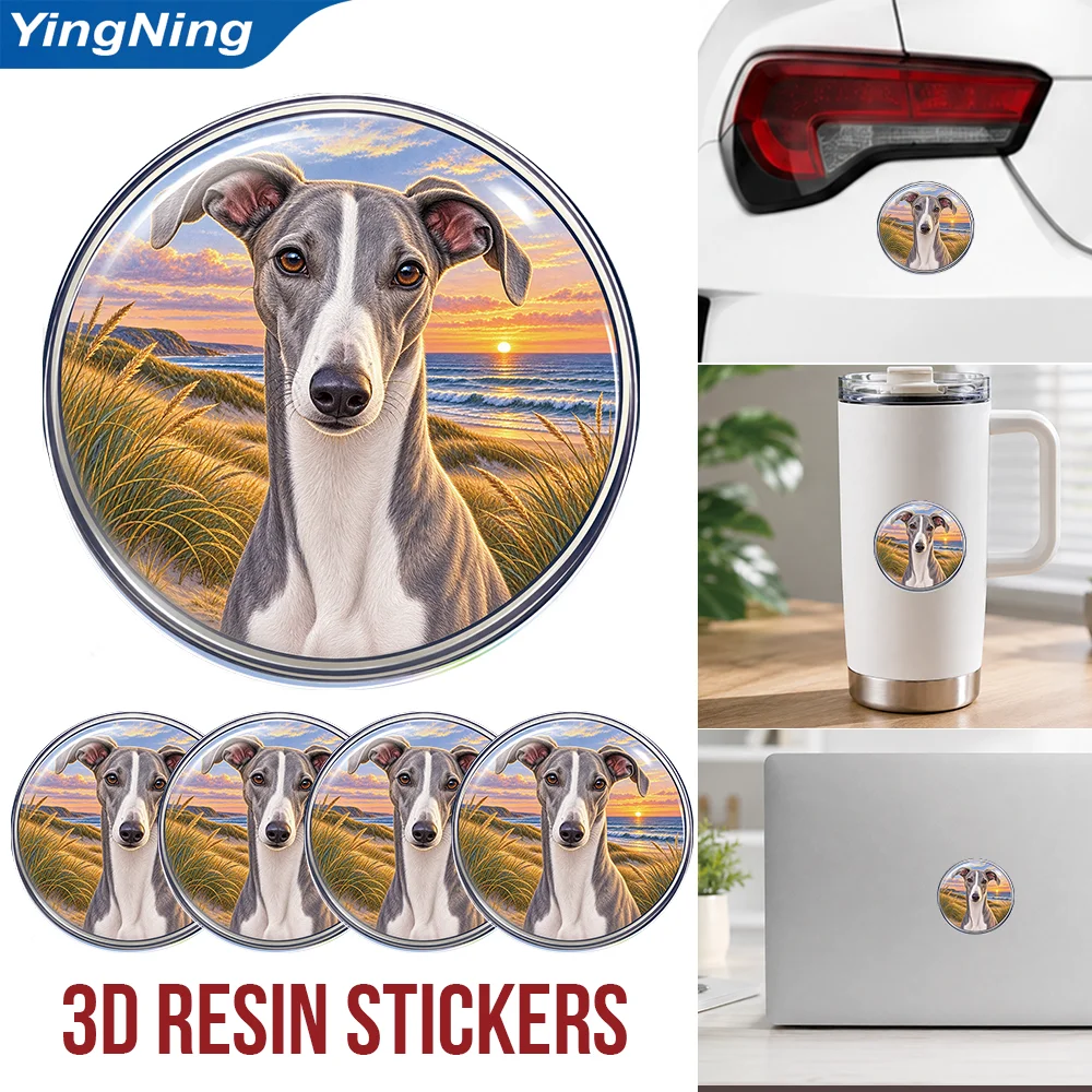Whippet Dog 3D Resin Domed Sticker Round Waterproof Self Adhesive Decal Emblem for Car Laptop Helmet Water Bottle Pet Decoration