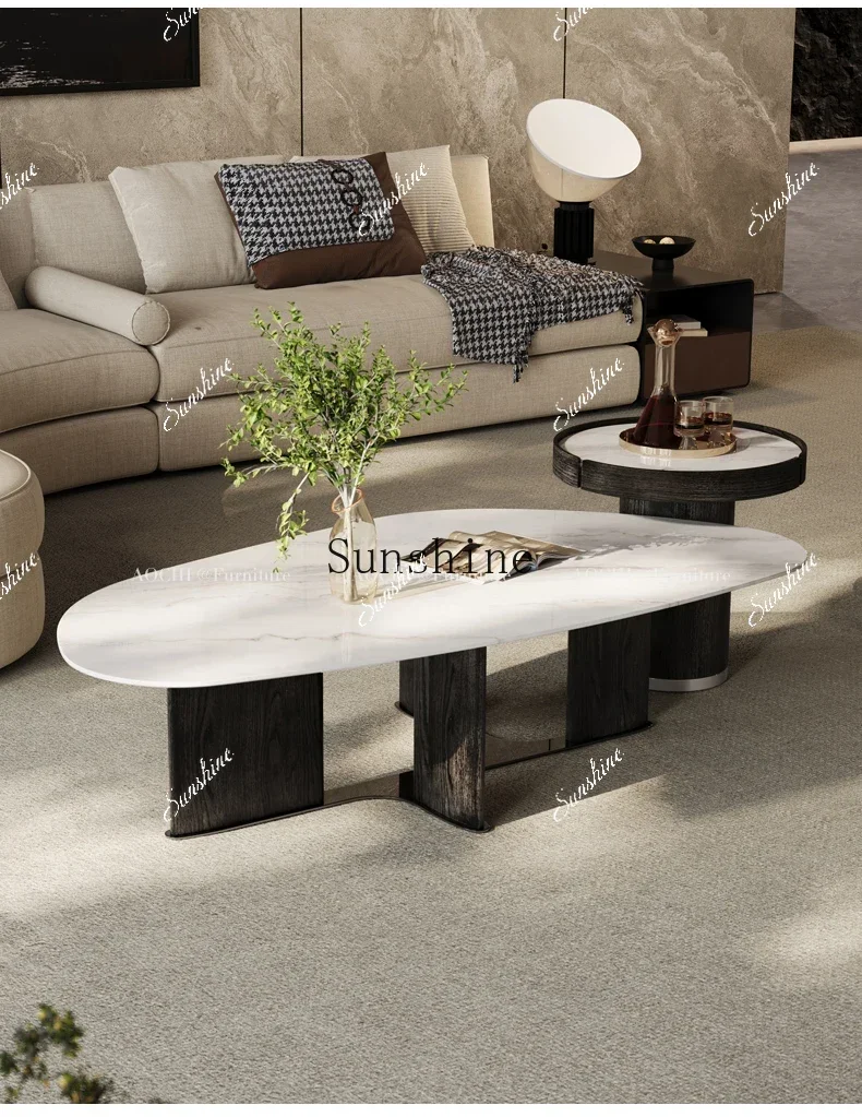 

Premium Italian living room simple light luxury microcrystalline stone paint veneer coffee table combination FT