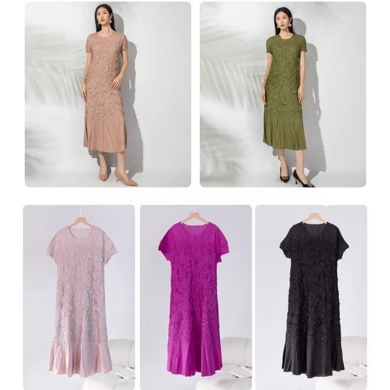 

Miyake Pleated 2025 New Embossed Senior Sense Pleated Fashion Loose Medium-length Large Size Dress Temperament Pleated Skirt