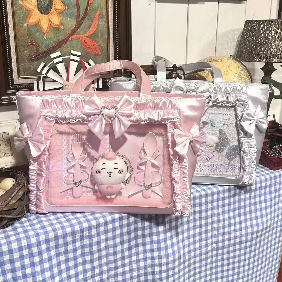New Y2K Cute Japanese Ita Shoulder Bag Lolita Girls Transparent Tote Bag Large Capacity Crossbody Casual Bag DIY Display Handbag image 3