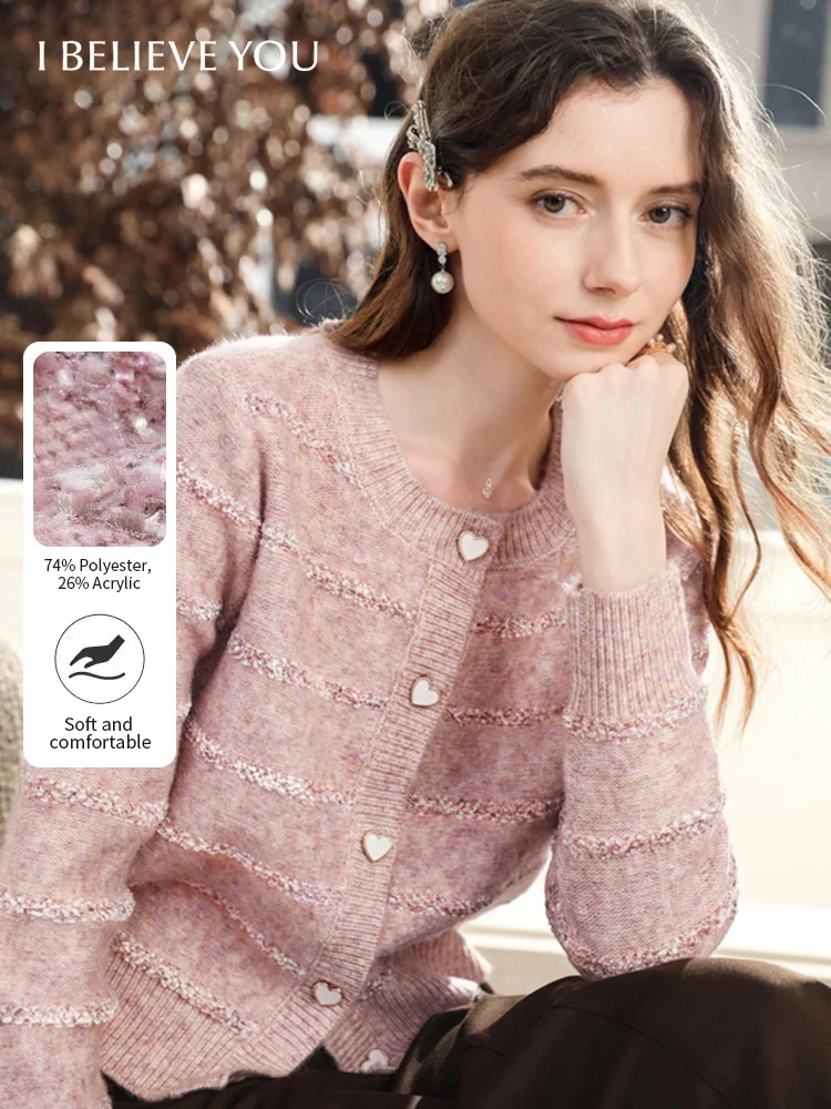 

I BELIEVE YOU Women's French Fragrant Sweater Cardigan 2025 Autumn Pink Floral Yarn Knitted Sweater Love Button Tops 2253126082