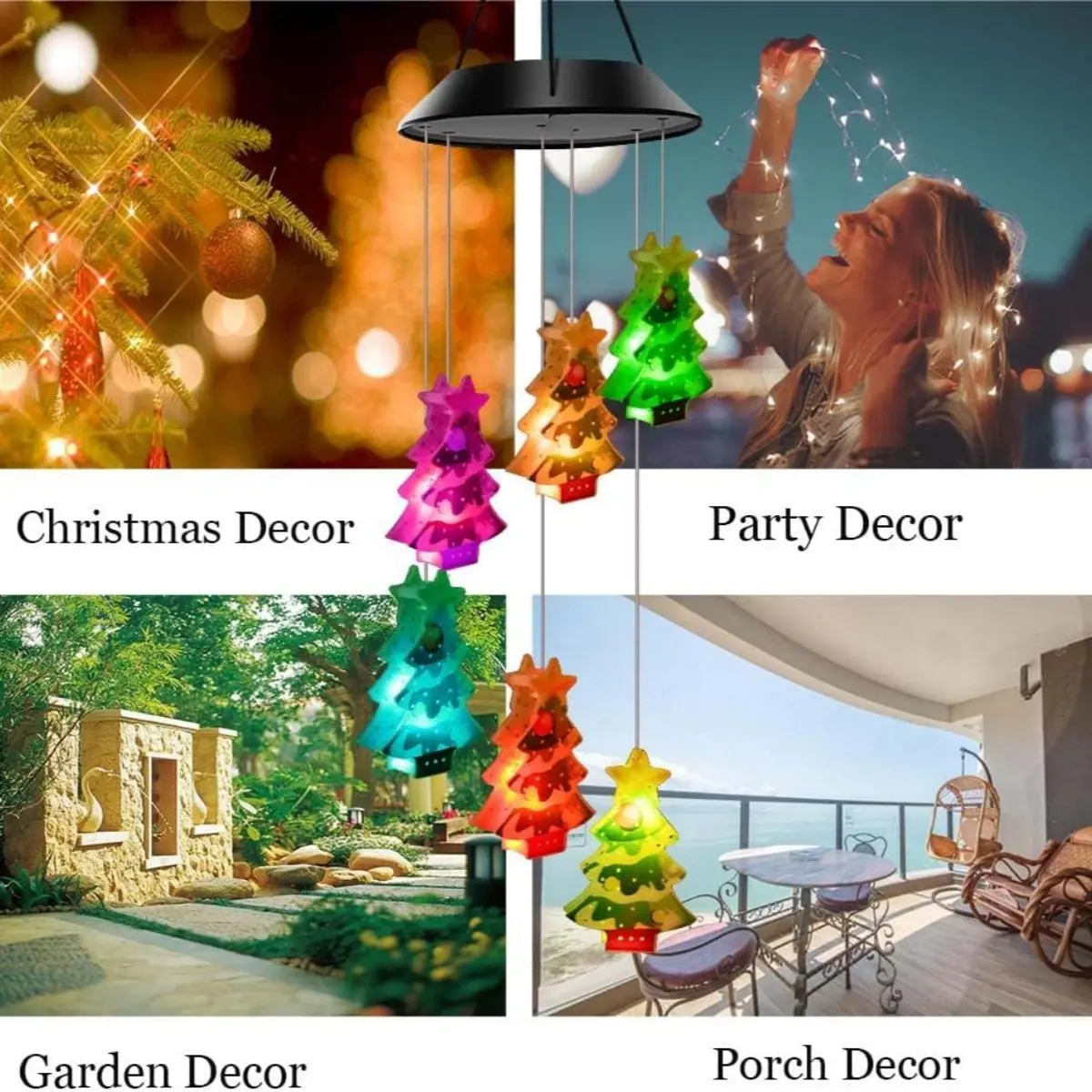مصباح رياح يعمل بالطاقة الشمسية لشجرة الكريسماس والأشعة فوق البنفسجية ، مصباح ديكور منزلي معلق ، فناء ، ديكور شرفة ، حديقة خارجية ، 6 مصابيح ليد ، 1 صانعة #6