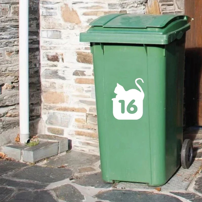 3Pcs Cats Wheelie Bin Stickers Custom Street Number Vinyl Decal DIY Trash Can Rubbish Bin Garbage Home Decor