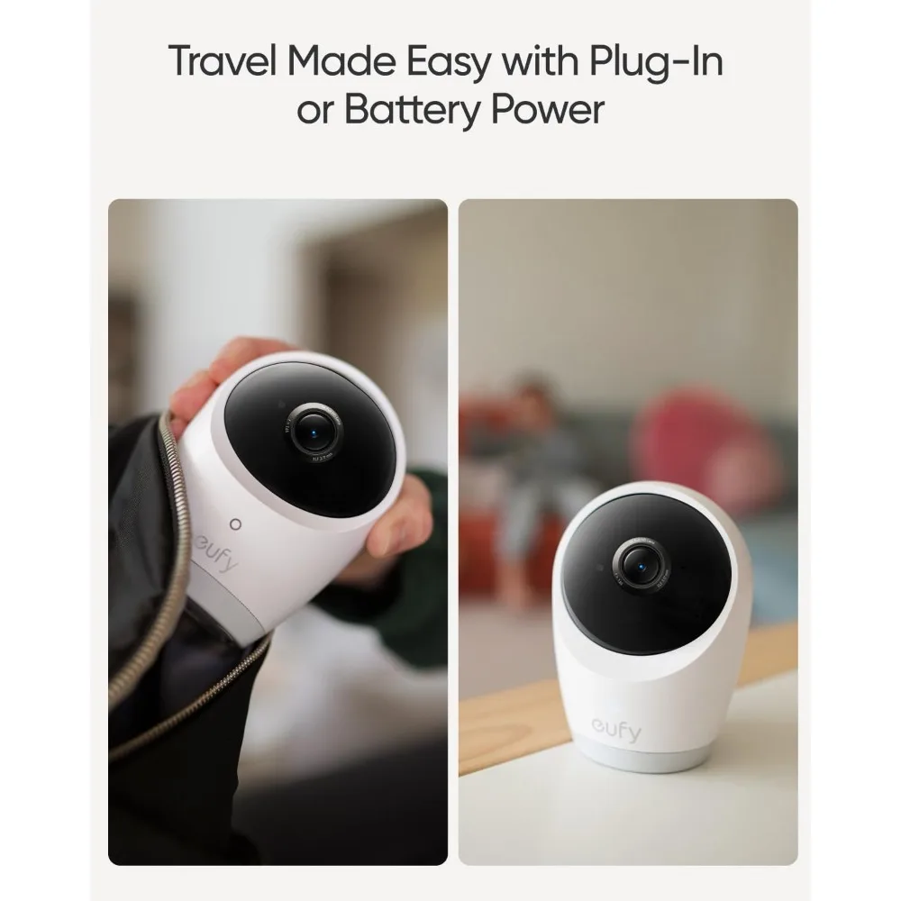 eufy Baby Monitor E21 Add-On Camera, 4K UHD Resolution, 330° Pan and 60° Tilt, 8× Zoom, Night Vision, 5000mAh Built-in Battery,