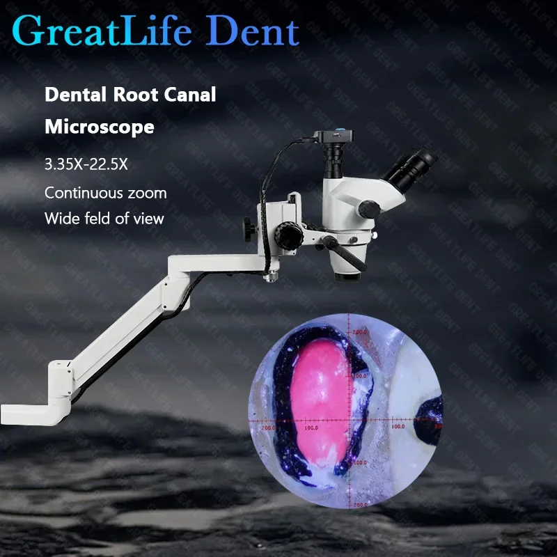 GreatLife Dent 3.35~22.5X Dental Equipment Microscope Root Canal Microscope With Camera Continuous Zoom For Dental Chair 45/51mm