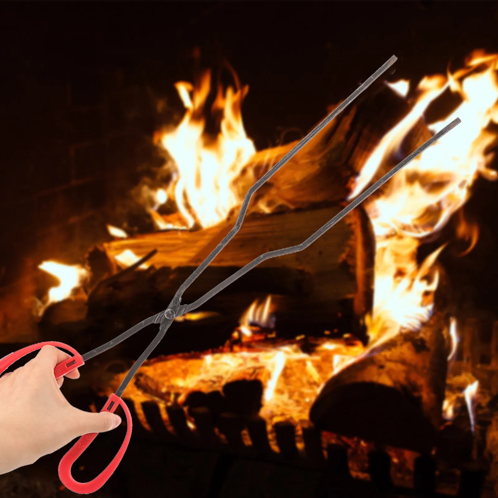 

Уличные щипцы для камина, сверхпрочные, железные, с пластиковыми вставками, для дров и угля, для барбекю, кемпинга, костровой чаши, с эргономичной нескользящей ручкой