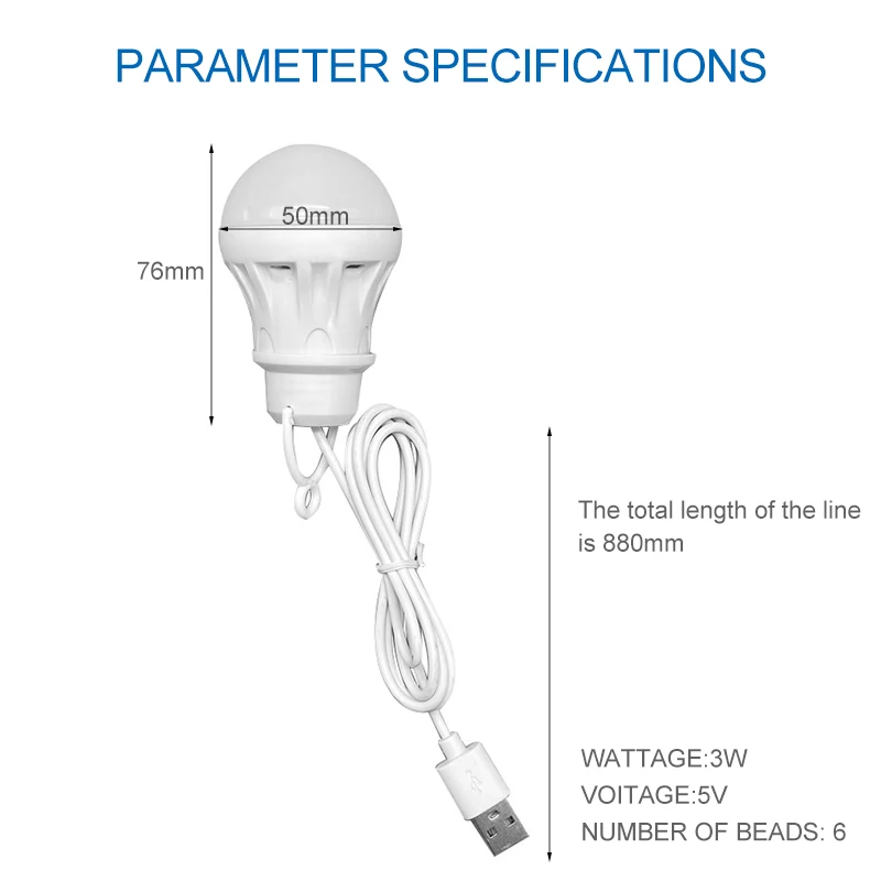 USB LED Light Bulb Portable Camping Light Mini Light Bulb 5V Power Book Light Student Study Table Lamp Outdoor Fishing Lighting